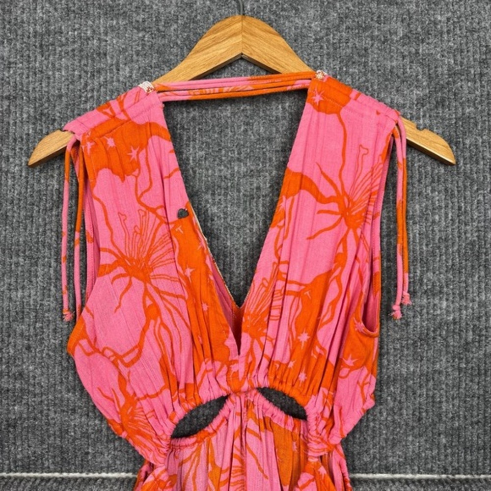 Z&L Dress Womens S Pink‎ Cotton Hawaiian Floral Cut Out Beaded Plunge Neck NWT - Picture 12 of 16